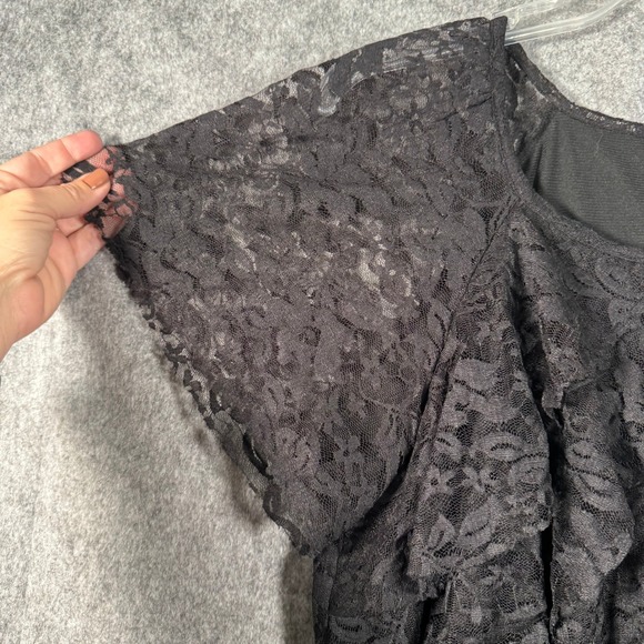 Vtg Babydoll Witchy Lace Top Womens 1X Black Ruffle Fairygrunge Whimsigoth Shirt - Picture 7 of 10